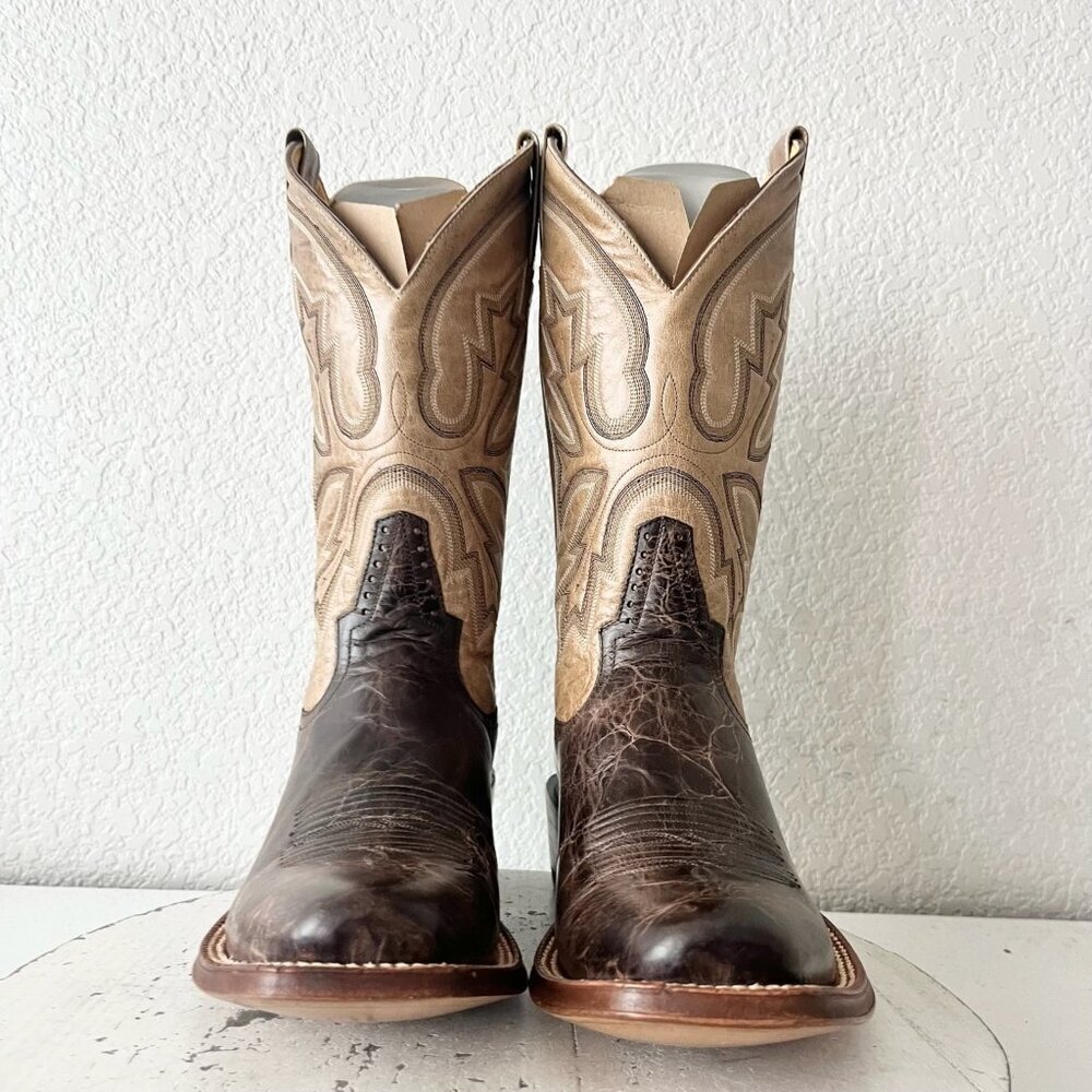 Rod Patrick Mens Cowboy Boots 9.5AA Antique Mocha Bison Brown Western Blunt Toe - Picture 5 of 12